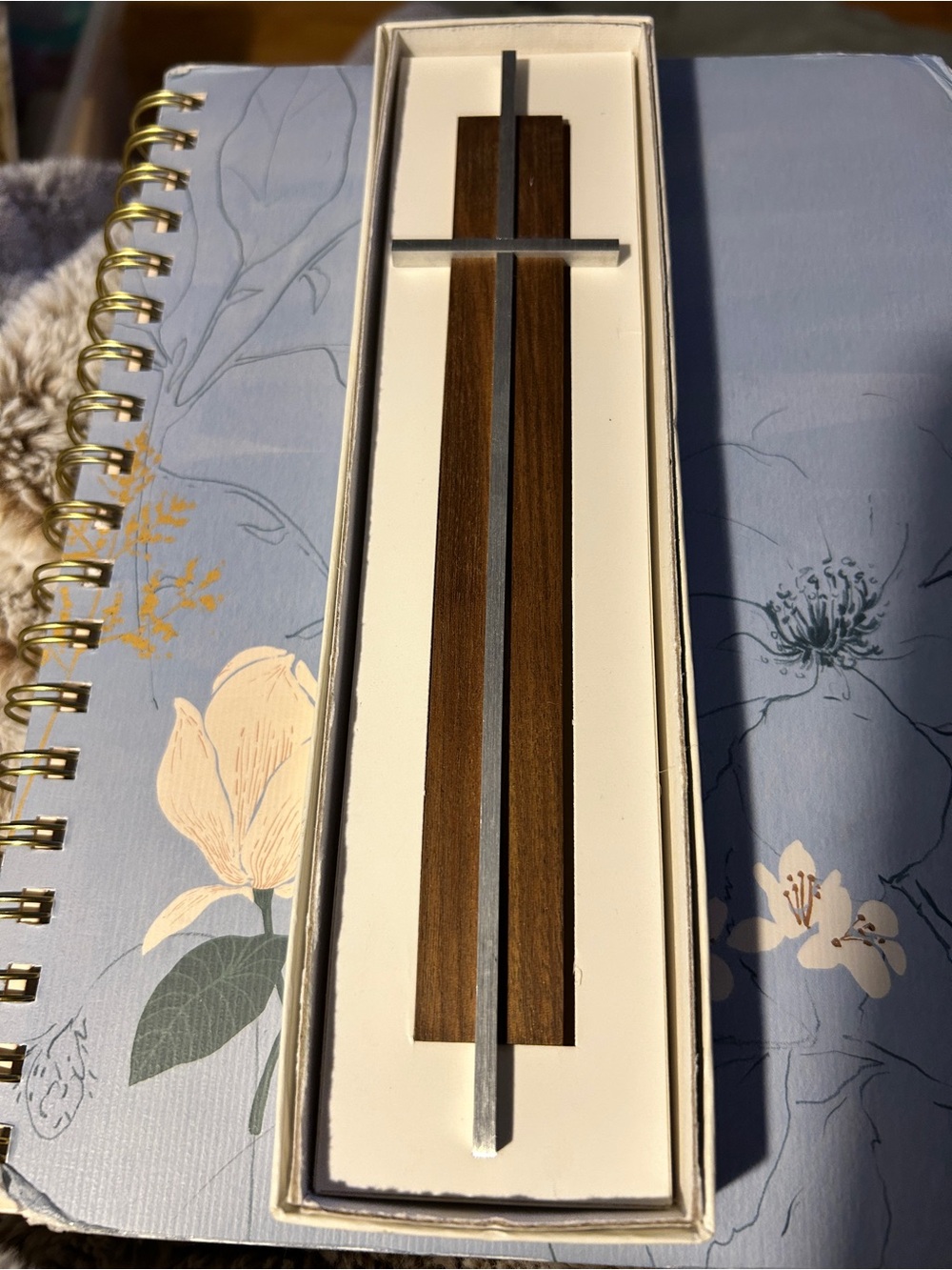 Wood and Silver Modern Wall Cross - Brown/Silver